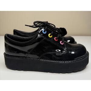 Kickers Kick Lo Stack Oxford Womens EU 41 US 9 Black Patent Leather Eyelet Tie